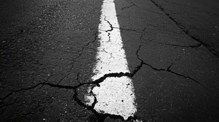Obraz premium Cracked asphalt road with a white line