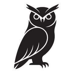Stylized illustration of an owl isolated, showcasing a minimalist, geometric, and simplified design. Vector Black silhouettes. with white background