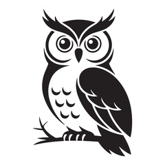 Stylized illustration of an owl isolated, showcasing a minimalist, geometric, and simplified design. Vector Black silhouettes. with white background