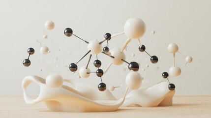 3D illustration of science background with molecule and atom models