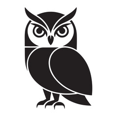 Stylized illustration of an owl isolated, showcasing a minimalist, geometric, and simplified design. Vector Black silhouettes. with white background