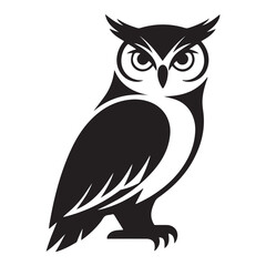 Stylized illustration of an owl isolated, showcasing a minimalist, geometric, and simplified design. Vector Black silhouettes. with white background