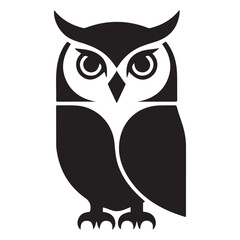 Stylized illustration of an owl isolated, showcasing a minimalist, geometric, and simplified design. Vector Black silhouettes. with white background