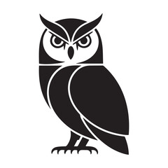 Stylized illustration of an owl isolated, showcasing a minimalist, geometric, and simplified design. Vector Black silhouettes. with white background