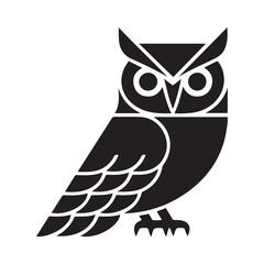 Stylized illustration of an owl isolated, showcasing a minimalist, geometric, and simplified design. Vector Black silhouettes. with white background