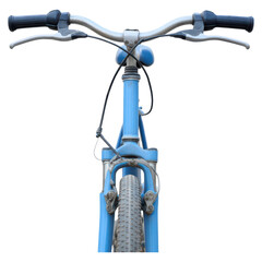 Front View of Blue Bicycle with Handlebar and Wheel Close-up Image, isolated on transparent background.