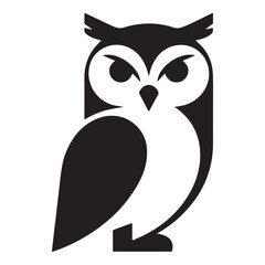 Stylized illustration of an owl isolated, showcasing a minimalist, geometric, and simplified design. Vector Black silhouettes. with white background