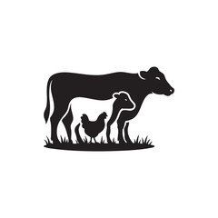 cow goat, chicken silhouette vector