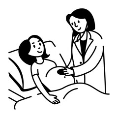 A doodle style icon of gynaecologist checking her patient 