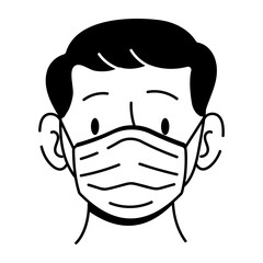 A character wearing a face mask, hand drawn icon 
