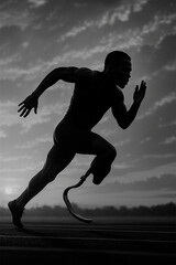 Slow-motion side angle of Blake Leeper sprinting at golden hour, blades gleaming, dust rising, lens flare trailing, epic lighting, sky moving&mdash;ends on wide shot of perfect stride.