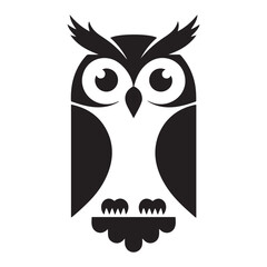 Stylized illustration of an owl isolated, showcasing a minimalist, geometric, and simplified design. Vector Black silhouettes. with white background