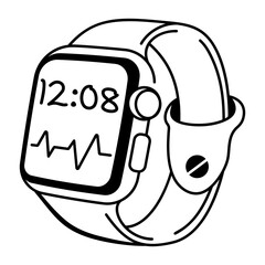 Health tracker watch icon in hand drawn style 