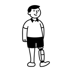 A character having prosthetic leg, doodle icon 
