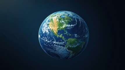 Fototapeta premium A classic Earth icon with a deep blue ocean and realistic green and brown landmasses.