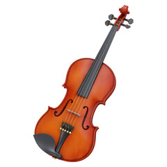 Fototapeta premium Realistic 3D Illustration of a Classic Wooden Violin on White Background, isolated on transparent background.