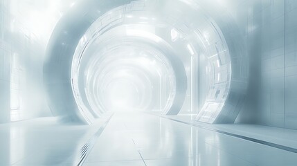 Obraz premium Futuristic White Corridor with Curved Walls, Futuristic white corridor with smooth, curved walls and bright lighting