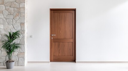 Modern, wood-paneled door in a bright hallway