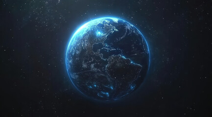 Fototapeta premium Earth seen from space, glowing blue light