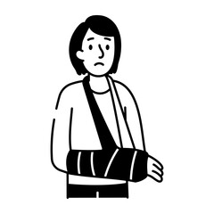 Arm fracture character icon in hand drawn style 
