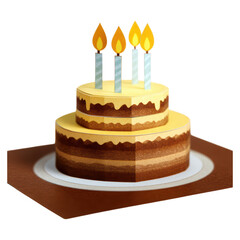 Whimsical Two-Tier Cake with Candles for Celebrations and Parties, isolated on transparent background.