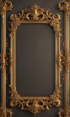 Ornate gold scroll frame, vintage design, royal aesthetic, baroque, decorative, classic