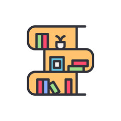 Bookshelf colored icons, minimalist vector illustration ,simple transparent graphic element .Isolated on white background