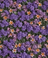 Naklejka premium Intricate paper background with bright, fresh hyacinths and crocuses in full bloom , bloom, fresh, background