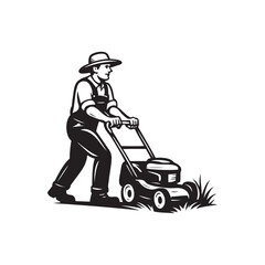 man with lawn mower