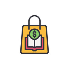 Book shopping bag colored icons, minimalist vector illustration ,simple transparent graphic element .Isolated on white background