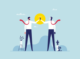Assistance or partnership concept, working together with AI Artificial Intelligence, human cooperate with machine or robot, AI help or support coworker, businessman high five with robot