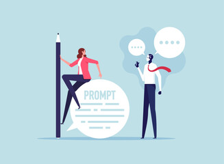 Concept of artificial intelligence in business, prompt-engineer writing a prompt, creating content using a generative AI model, artificial intelligence development