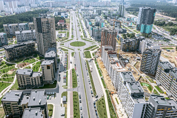 Obraz premium modern residential district during summer sunny day. panoramic aerial view.