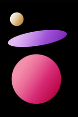 Colorful circles, abstract art on black background, design element for website, banner or print