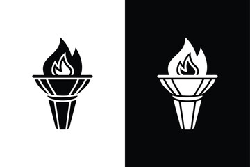 Torch Light Bamboo Icon. Burning Tiki Torch Silhouette in Glyph Style