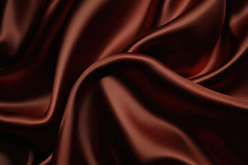 Obraz premium brown silk satin background. Beautiful soft wavy folds on smooth shiny fabric.