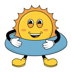 Sun Groovy Cartoon Illustration. Vector Character