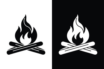 Bonfire Icon Vector Template. Campfire and Firewood Silhouette