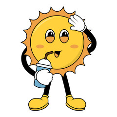 Sun Groovy Cartoon Illustration. Vector Character