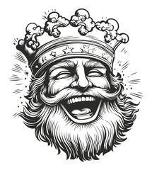 Obraz premium Vintage Crowned King with Laughter and Joyful Expression Engraving