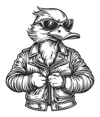 Cool Duck in Sunglasses and Leather Jacket Illustration