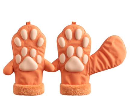Delightful Duo, An Illustration of Adorable Oven Mitts Shaped Like Animal Paws, Ready to Protect Your Hands from the Heat with a Touch of Whimsy