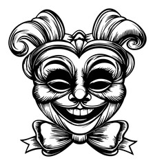 Obraz premium Vintage Clown Face Engraving with Bow Tie in Bold Black Lines