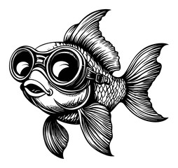 Vintage Engraved Fish Illustration with Diving Goggles Design