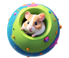 Delightful Hamster in a Playful Planet, A Whimsical Illustration of Joy and Adventure within a Colorful Sphere of Fun and Imagination, inviting smiles and wonder
