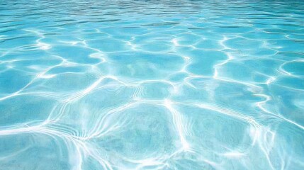 Fototapeta premium Clear blue underwater view with sunlight creating ripples and patterns on the ocean floor, where the sparkling white sand glows under the light, presenting a beautiful.