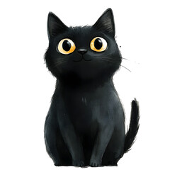Charming black cat in a minimalist watercolor style