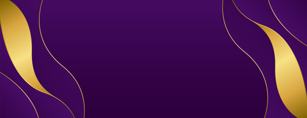Elegant purple and gold abstract luxury banner background. Modern wave design. Suitable for web banners, Invitations, awards, events, templates, covers, pages, and headers