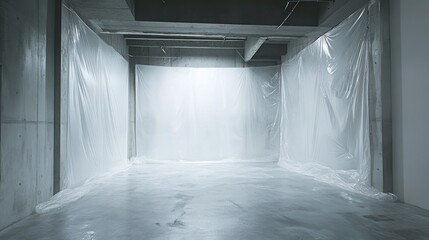 Empty, covered, concrete room under construction