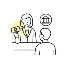 Female banker assisting client with cash transaction in modern setting  